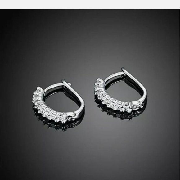 undefined Jewelry - Pretty 925 Silver Hoop Cubic Zirconia Earrings